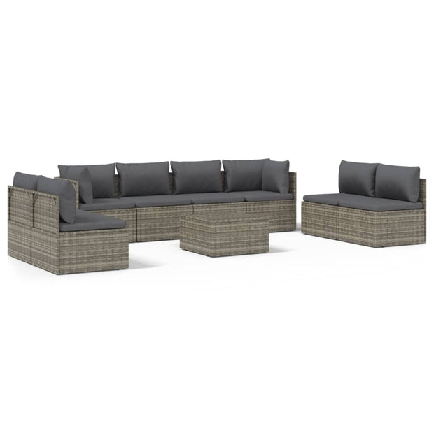 9 Piece Patio Lounge Set with Cushions Gray Poly Rattan