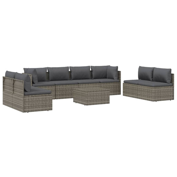 9 Piece Patio Lounge Set with Cushions Gray Poly Rattan