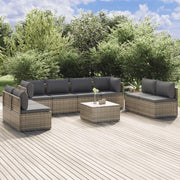 9 Piece Patio Lounge Set with Cushions Gray Poly Rattan