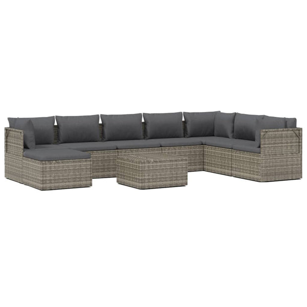 9 Piece Patio Lounge Set with Cushions Gray Poly Rattan