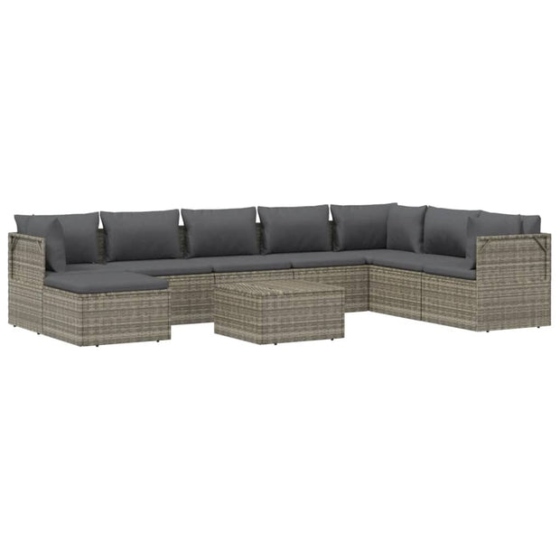 9 Piece Patio Lounge Set with Cushions Gray Poly Rattan