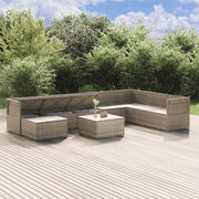 9 Piece Patio Lounge Set with Cushions Gray Poly Rattan