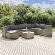 9 Piece Patio Lounge Set with Cushions Gray Poly Rattan