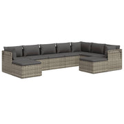 9 Piece Patio Lounge Set with Cushions Gray Poly Rattan