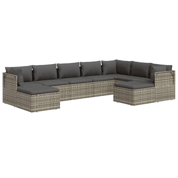 9 Piece Patio Lounge Set with Cushions Gray Poly Rattan