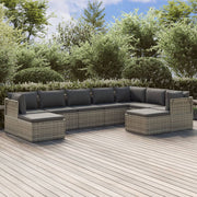 9 Piece Patio Lounge Set with Cushions Gray Poly Rattan