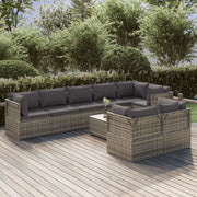 9 Piece Patio Lounge Set with Cushions Gray Poly Rattan