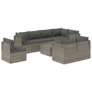 9 Piece Patio Lounge Set with Cushions Gray Poly Rattan