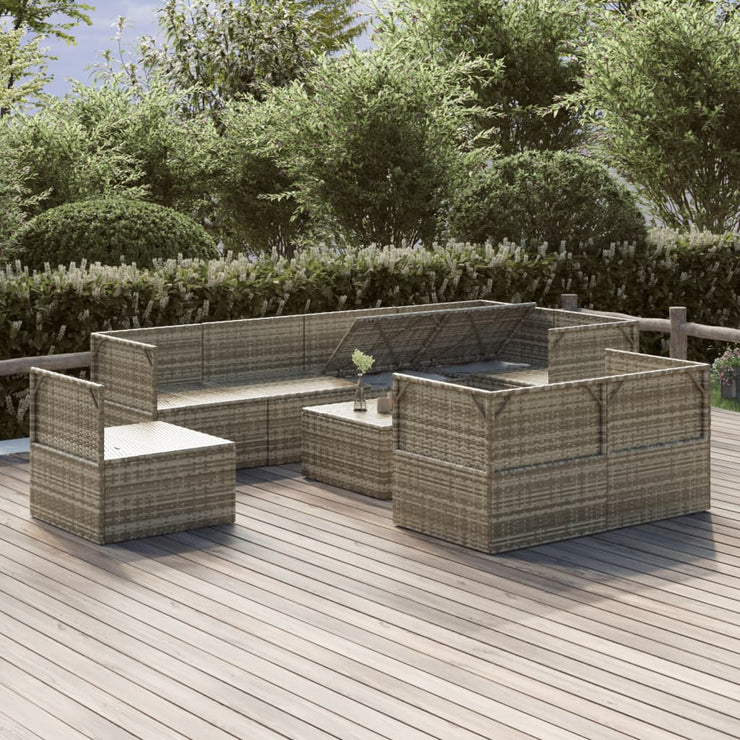 9 Piece Patio Lounge Set with Cushions Gray Poly Rattan