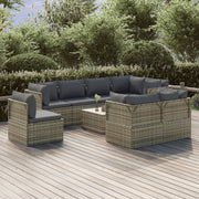 9 Piece Patio Lounge Set with Cushions Gray Poly Rattan