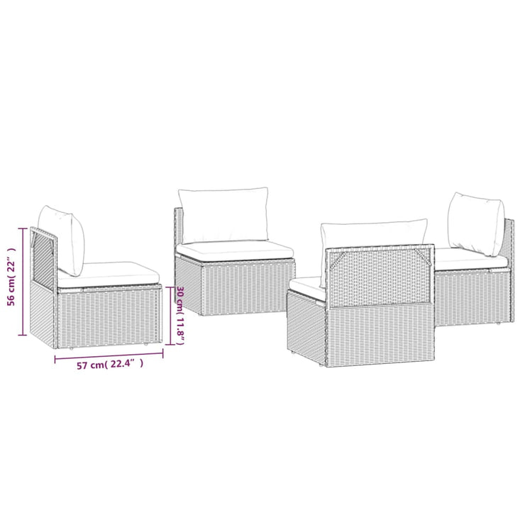 Patio Middle Sofas 4 pcs Gray 22.4"x22.4"x22" Poly Rattan