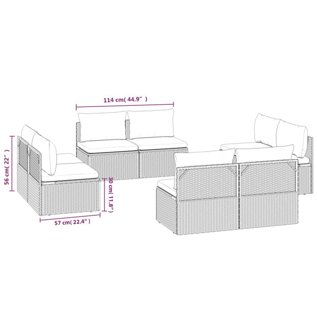 Patio Middle Sofas 8 pcs Gray 22.4"x22.4"x22" Poly Rattan