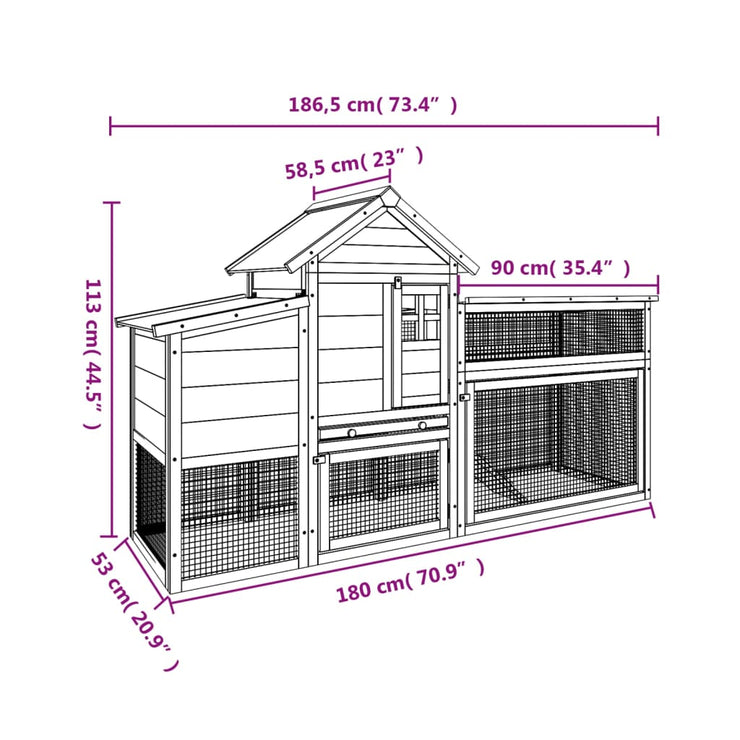 Chicken Coop Brown 73.4"x23"x44.5" Solid Wood Pine