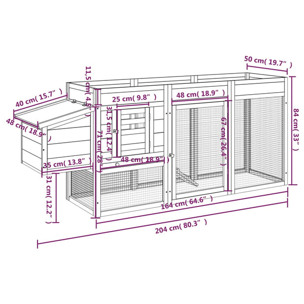 Chicken Coop Brown 80.3"x19.7"x33.1" Solid Wood Pine