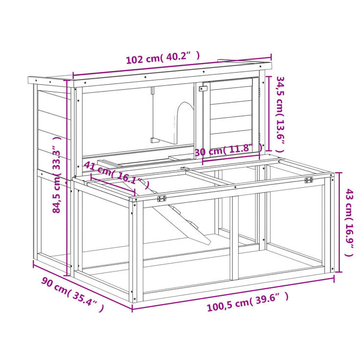 Rabbit Hutch Brown 40.2"x35.4"x33.3" Solid Wood Pine