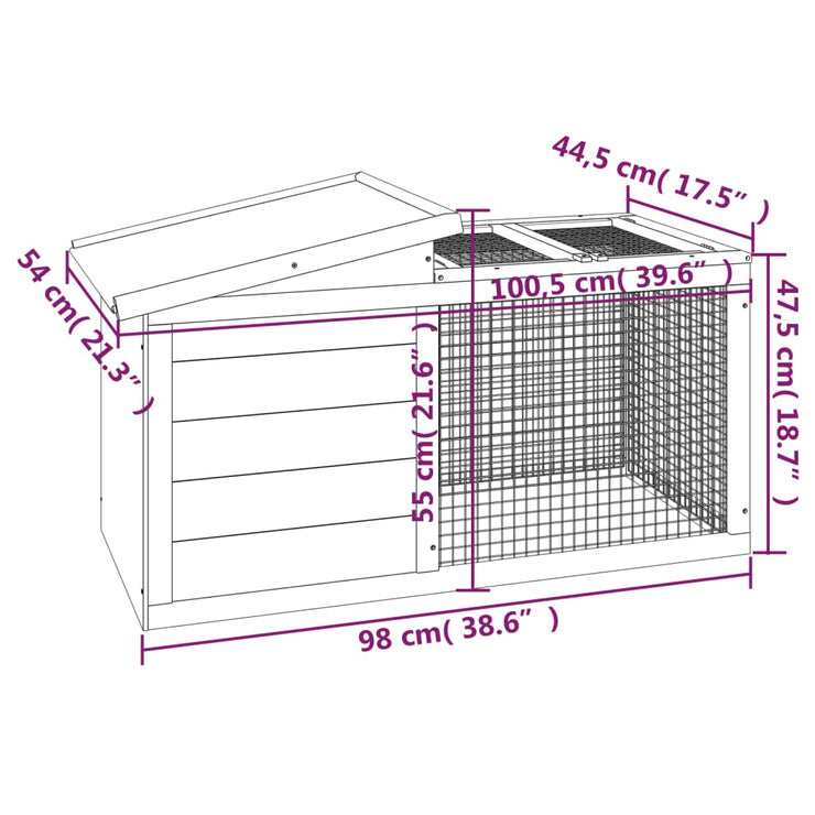 Rabbit Hutch Brown 39.6"x21.3"x21.7" Solid Wood Pine