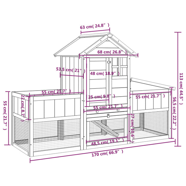 Rabbit Hutch Brown 66.9"x24.8"x44.5" Solid Wood Pine