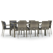 9 Piece Patio Dining Set with Cushions Gray Poly Rattan