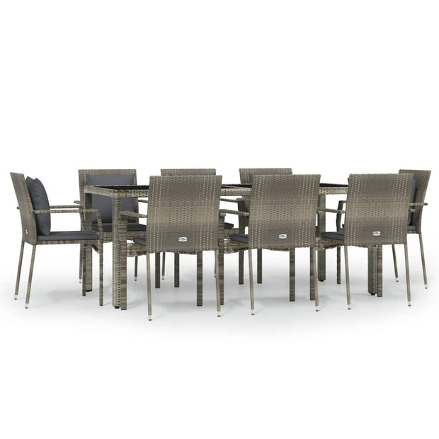 9 Piece Patio Dining Set with Cushions Gray Poly Rattan