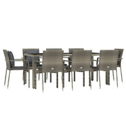 9 Piece Patio Dining Set with Cushions Gray Poly Rattan