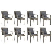 9 Piece Patio Dining Set with Cushions Gray Poly Rattan