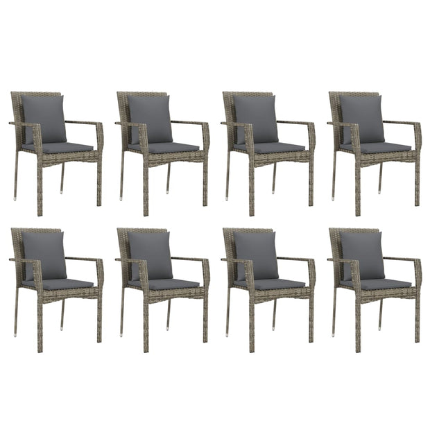 9 Piece Patio Dining Set with Cushions Gray Poly Rattan