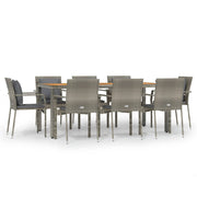 9 Piece Patio Dining Set with Cushions Gray Poly Rattan