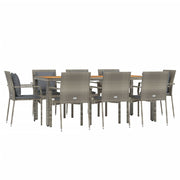 9 Piece Patio Dining Set with Cushions Gray Poly Rattan