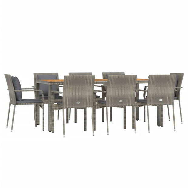 9 Piece Patio Dining Set with Cushions Gray Poly Rattan