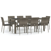 9 Piece Patio Dining Set with Cushions Gray Poly Rattan