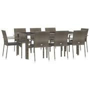 9 Piece Patio Dining Set with Cushions Gray Poly Rattan