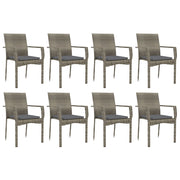 9 Piece Patio Dining Set with Cushions Gray Poly Rattan