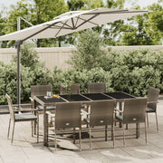 9 Piece Patio Dining Set with Cushions Gray Poly Rattan