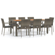 9 Piece Patio Dining Set with Cushions Gray Poly Rattan