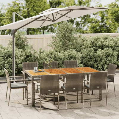 9 Piece Patio Dining Set with Cushions Gray Poly Rattan