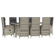 9 Piece Patio Dining Set with Cushions Gray Poly Rattan