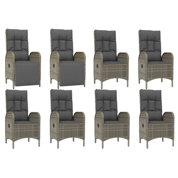 9 Piece Patio Dining Set with Cushions Gray Poly Rattan