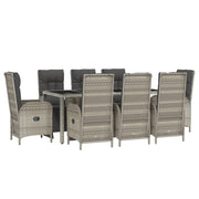 9 Piece Patio Dining Set with Cushions Gray Poly Rattan