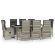 9 Piece Patio Dining Set with Cushions Gray Poly Rattan