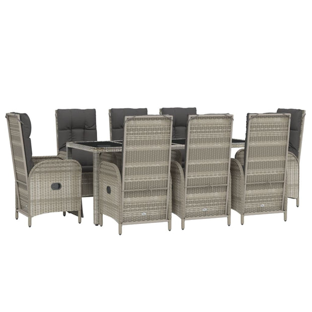 9 Piece Patio Dining Set with Cushions Gray Poly Rattan