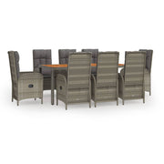 9 Piece Patio Dining Set with Cushions Gray Poly Rattan