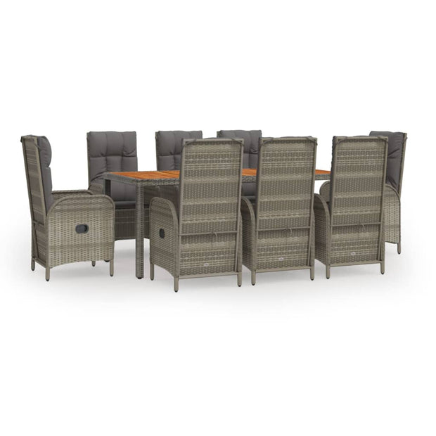 9 Piece Patio Dining Set with Cushions Gray Poly Rattan