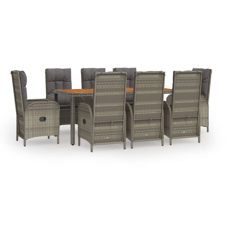 9 Piece Patio Dining Set with Cushions Gray Poly Rattan