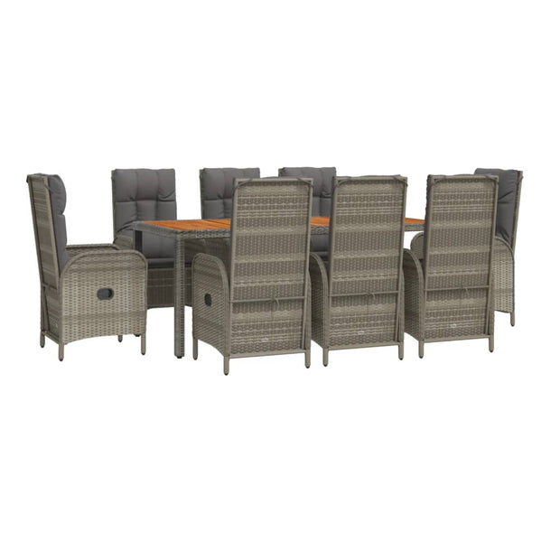 9 Piece Patio Dining Set with Cushions Gray Poly Rattan