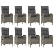 9 Piece Patio Dining Set with Cushions Gray Poly Rattan