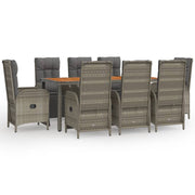 9 Piece Patio Dining Set with Cushions Gray Poly Rattan