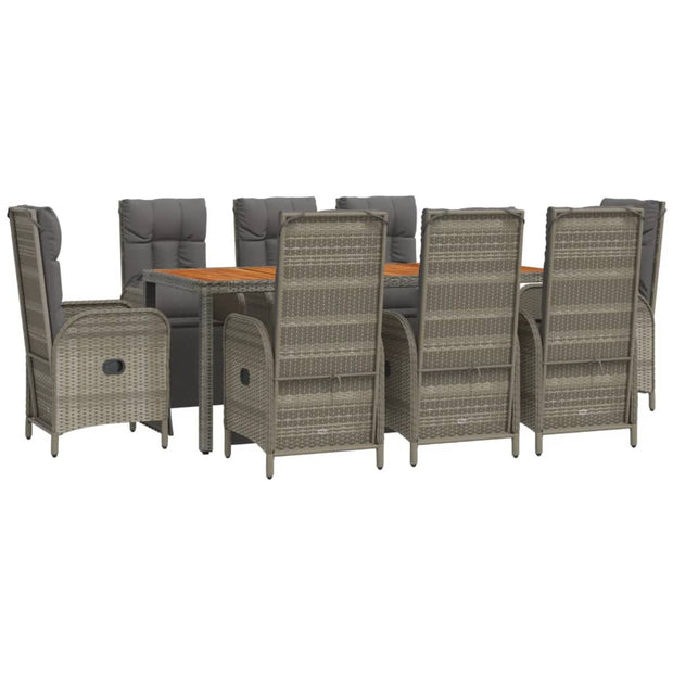 9 Piece Patio Dining Set with Cushions Gray Poly Rattan