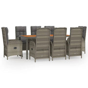 9 Piece Patio Dining Set with Cushions Gray Poly Rattan