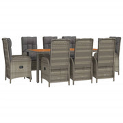 9 Piece Patio Dining Set with Cushions Gray Poly Rattan