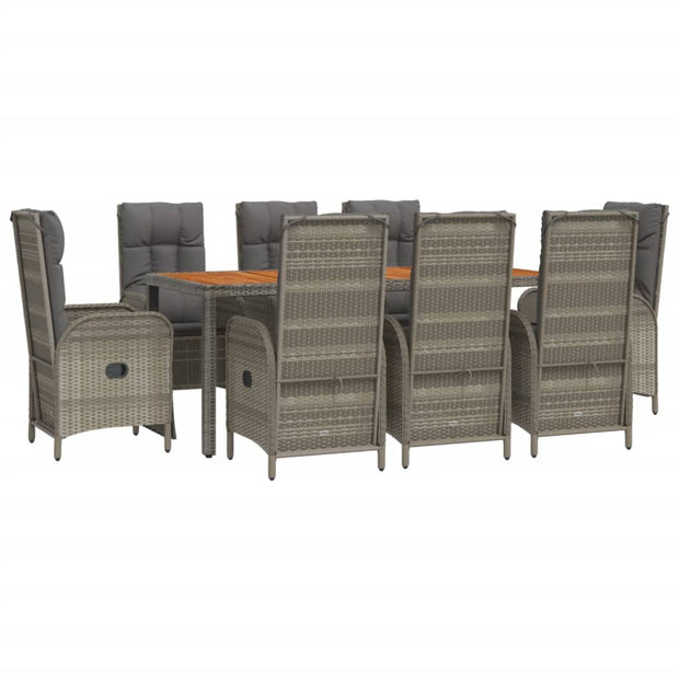 9 Piece Patio Dining Set with Cushions Gray Poly Rattan